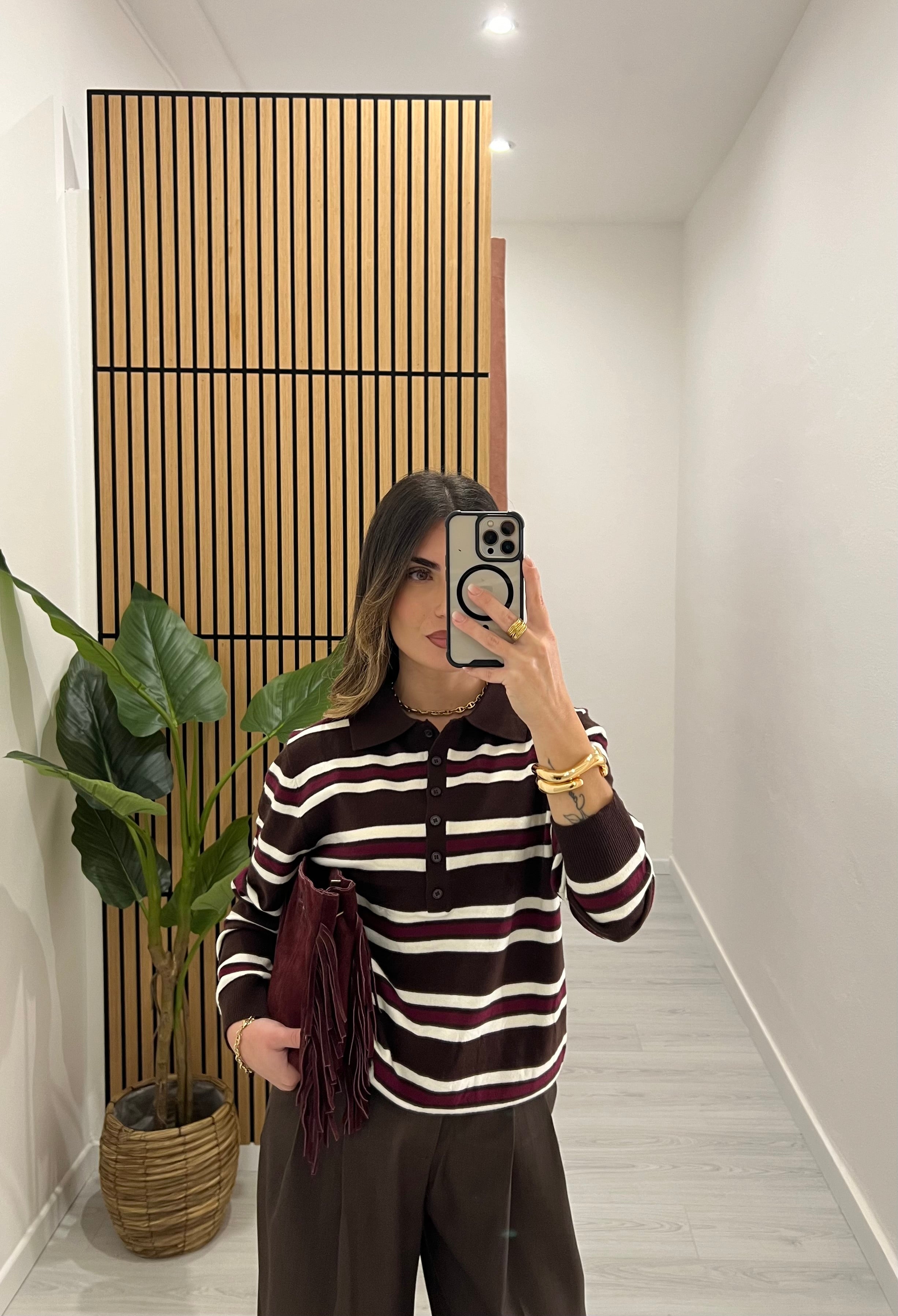 POLO CLASSIC A RIGHE, MARRONE\BORDEAUX