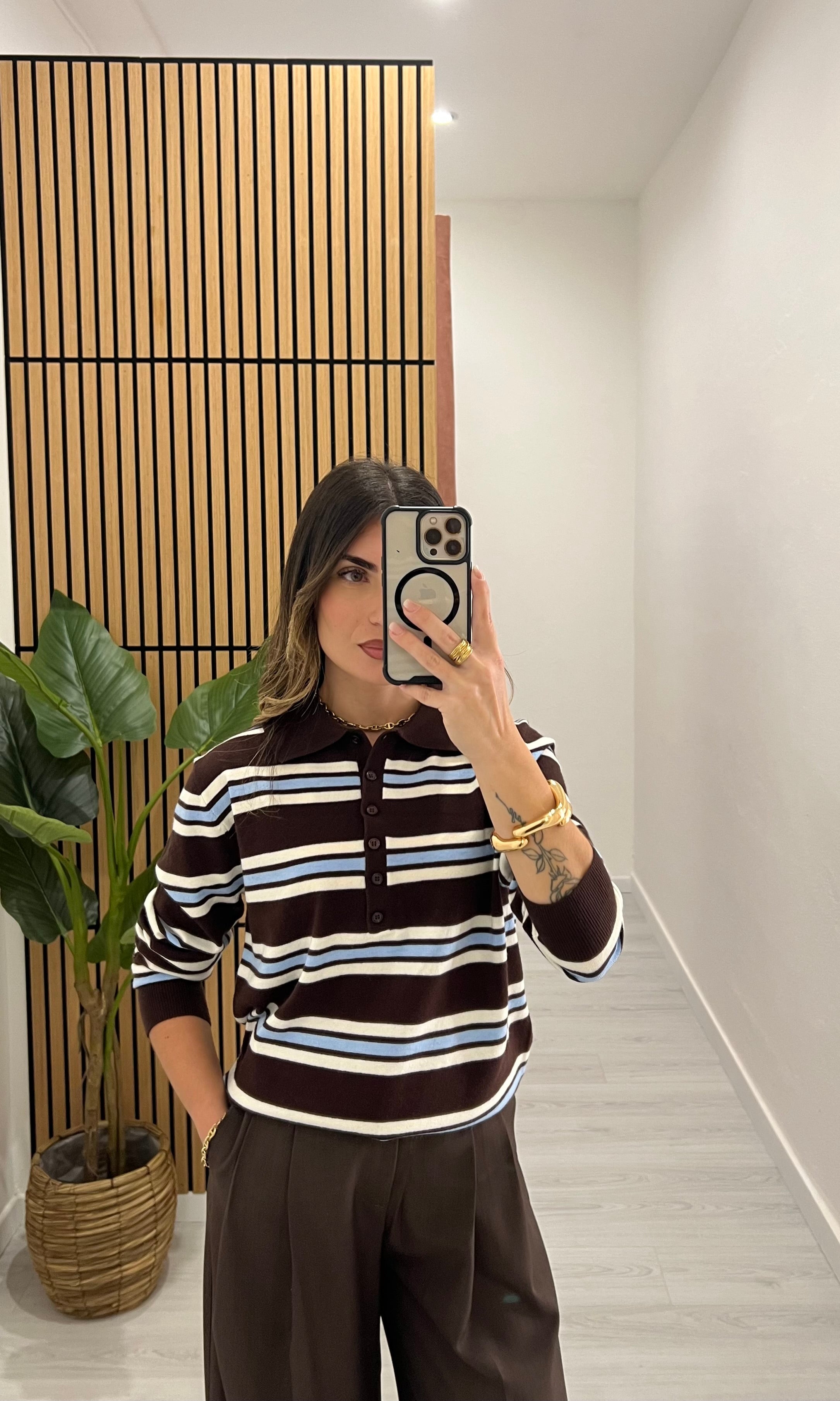 POLO CLASSIC A RIGHE MARRONE\AZZURRO