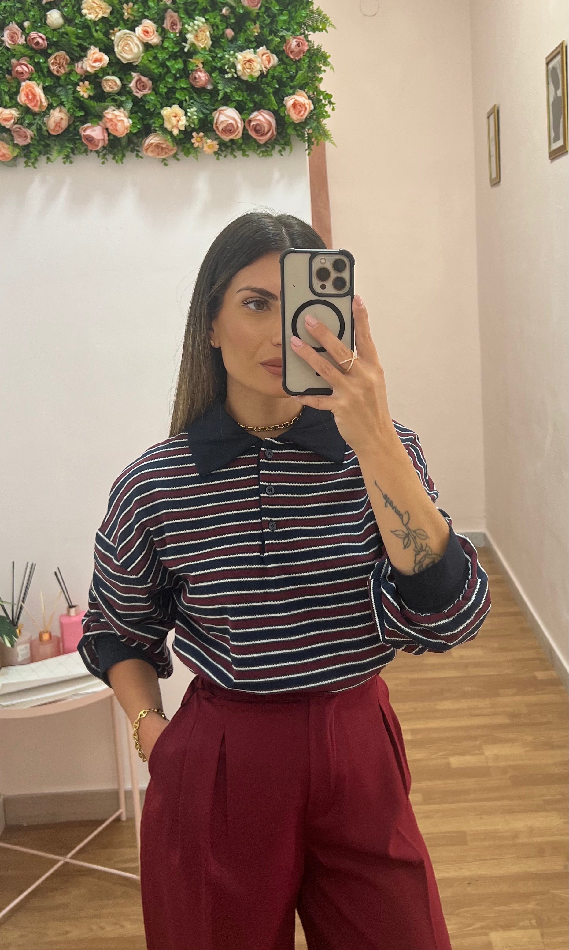 Polo a righe da donna in cotone garzato