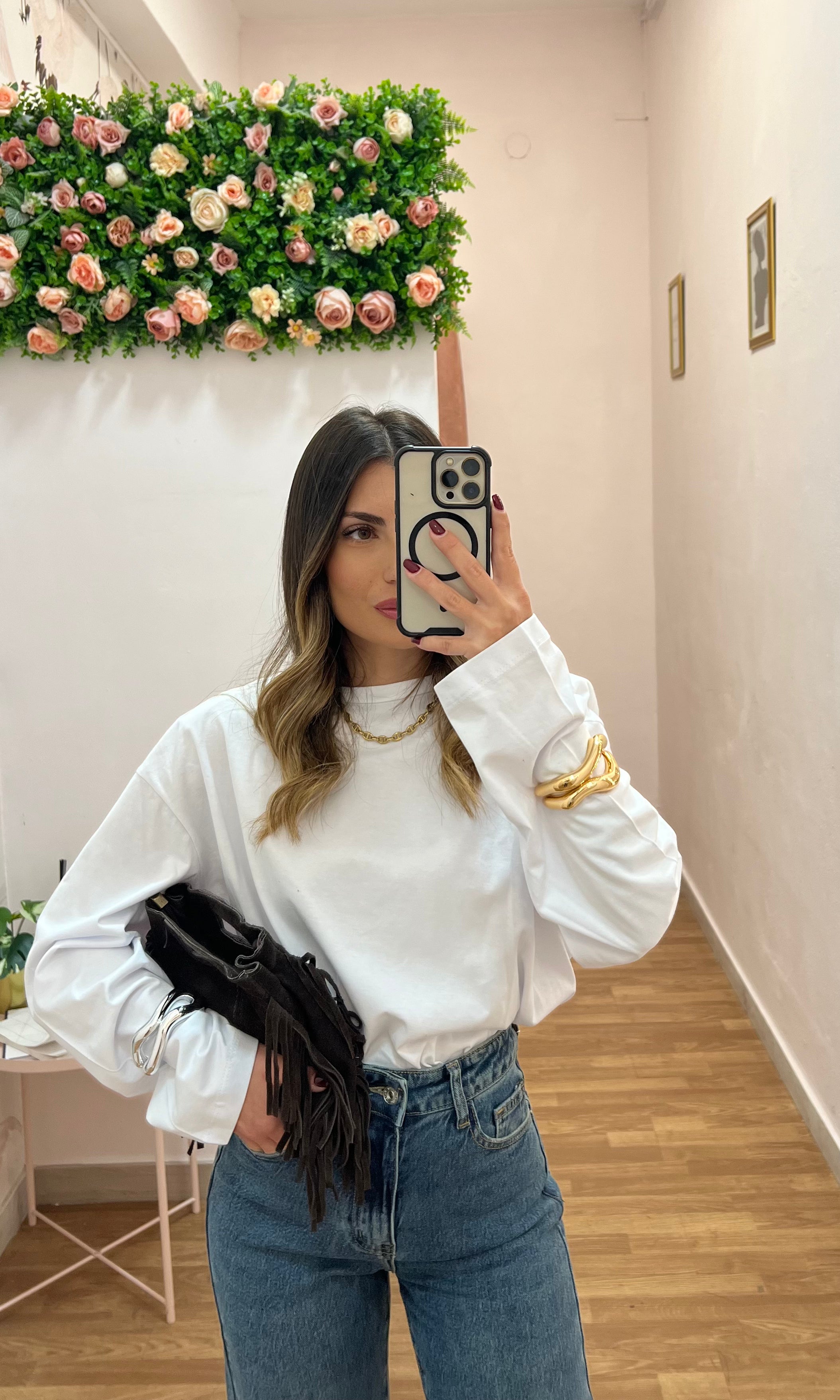 Maglia in cotone con spallina da donna,bianca