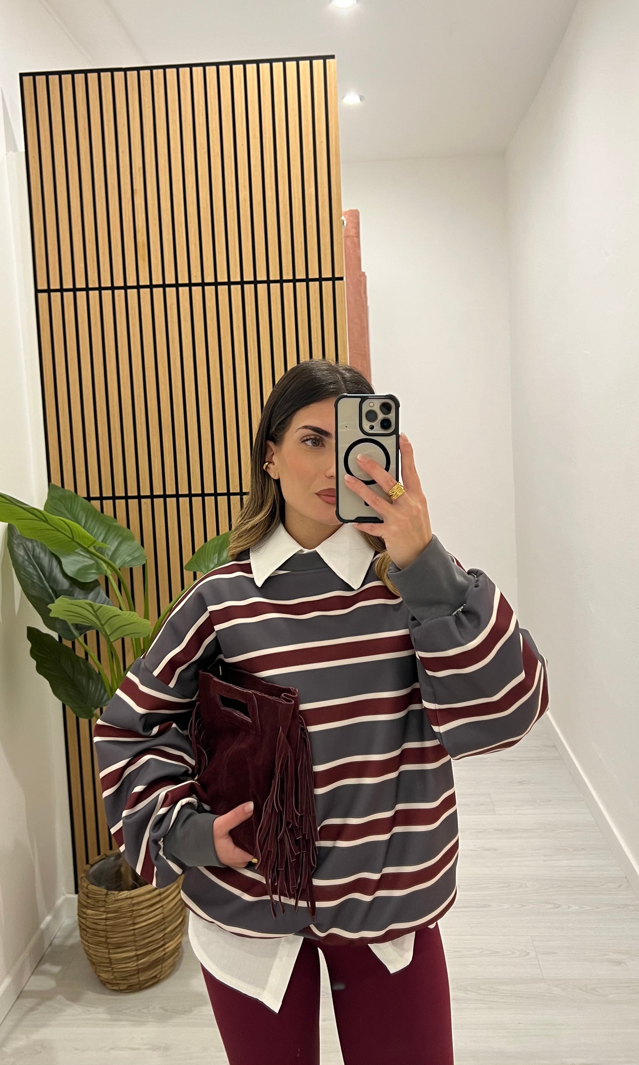 FELPA RIGHE BORDEAUX\GRIGIA