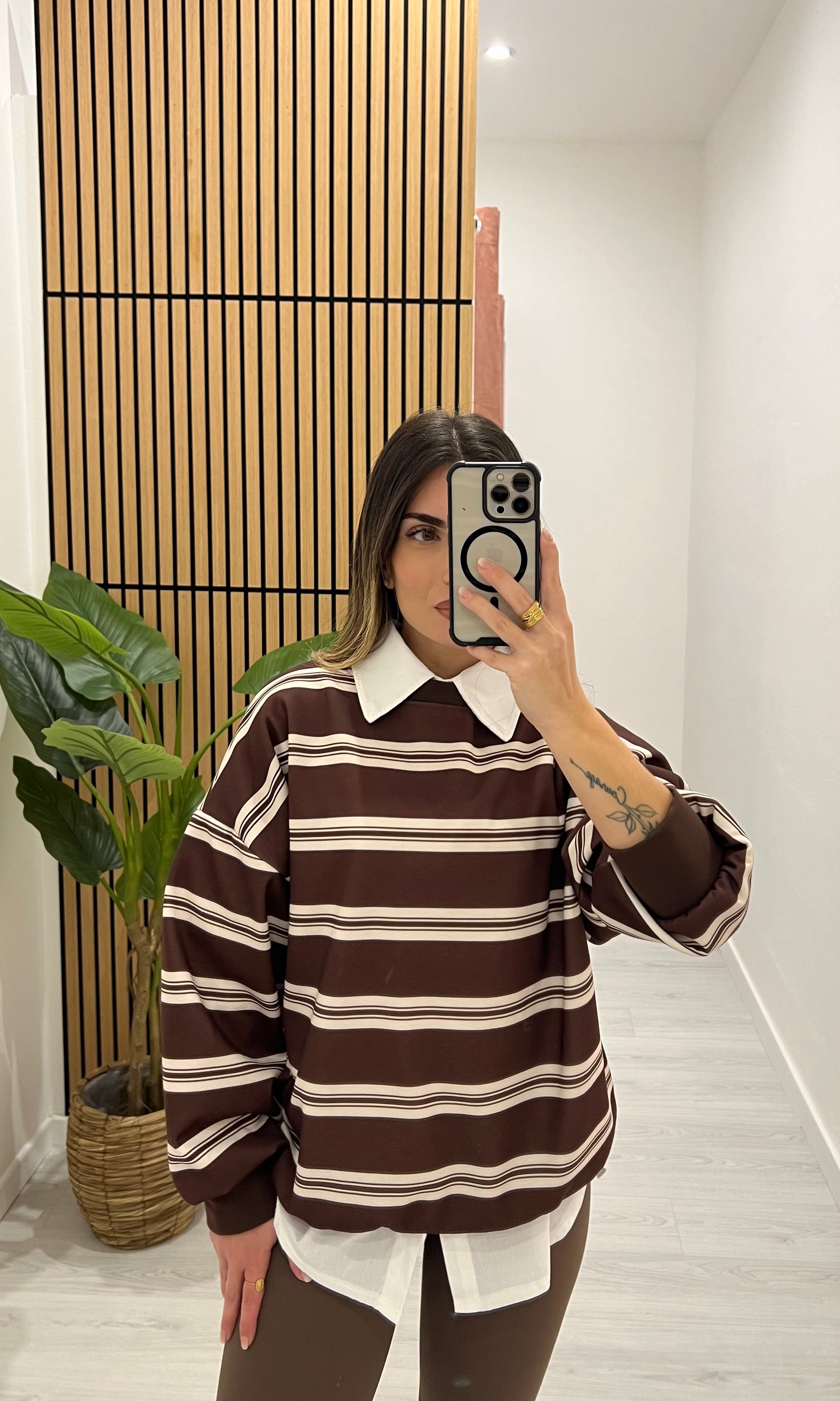 FELPA RIGHE MARRONE/BEIGE