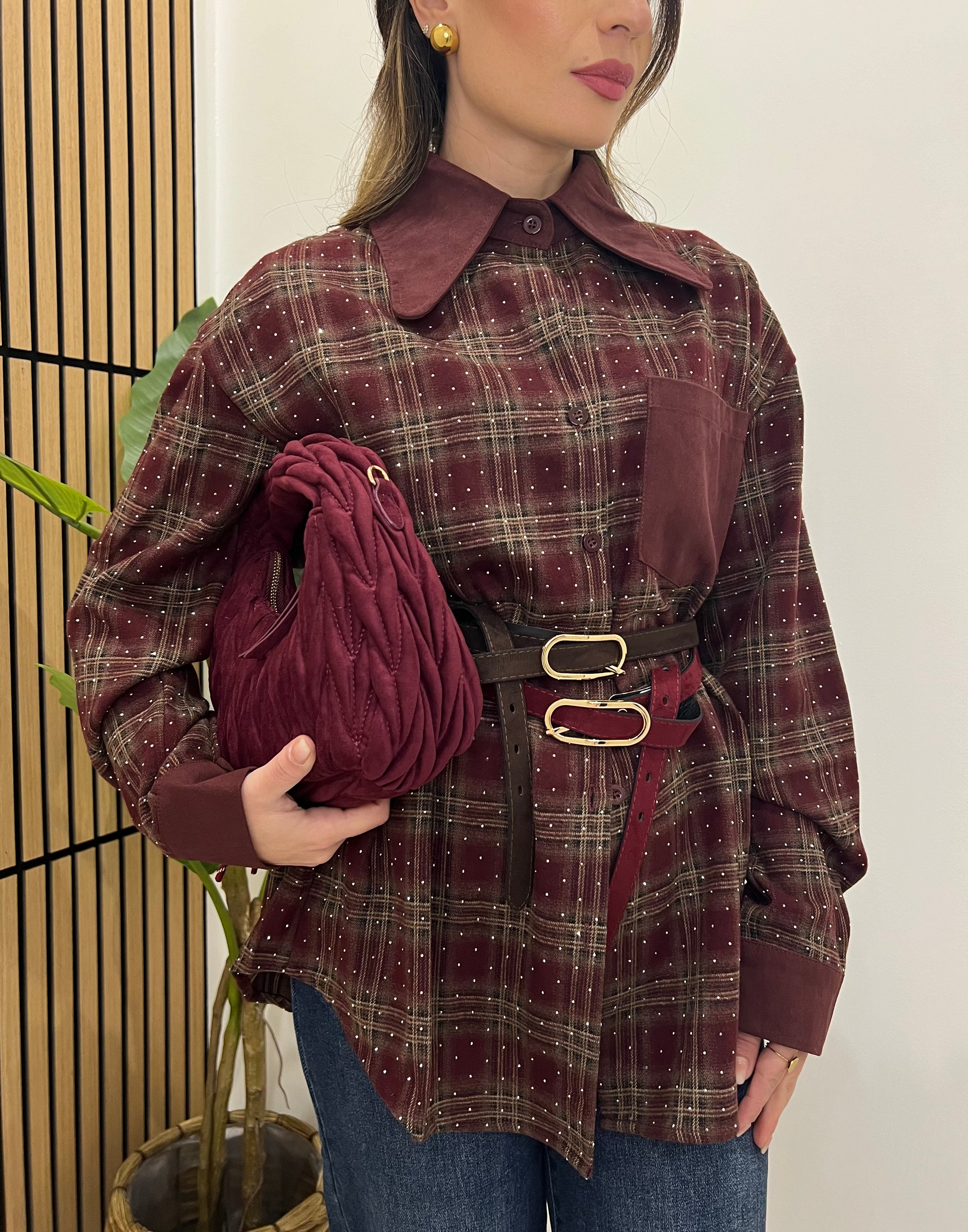 CAMICIA QUADRI STRASS BORDEAUX