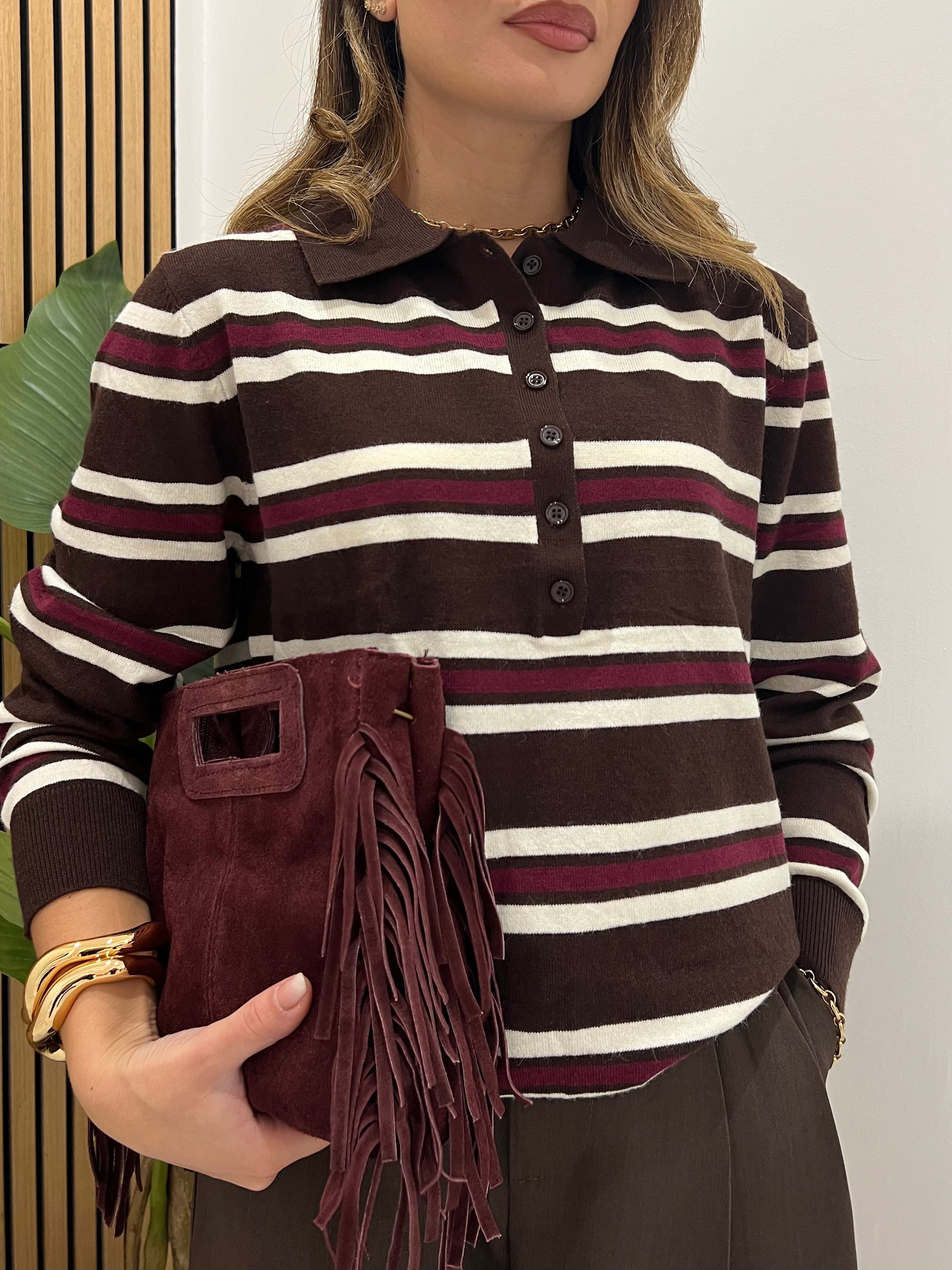 POLO CLASSIC A RIGHE, MARRONE\BORDEAUX