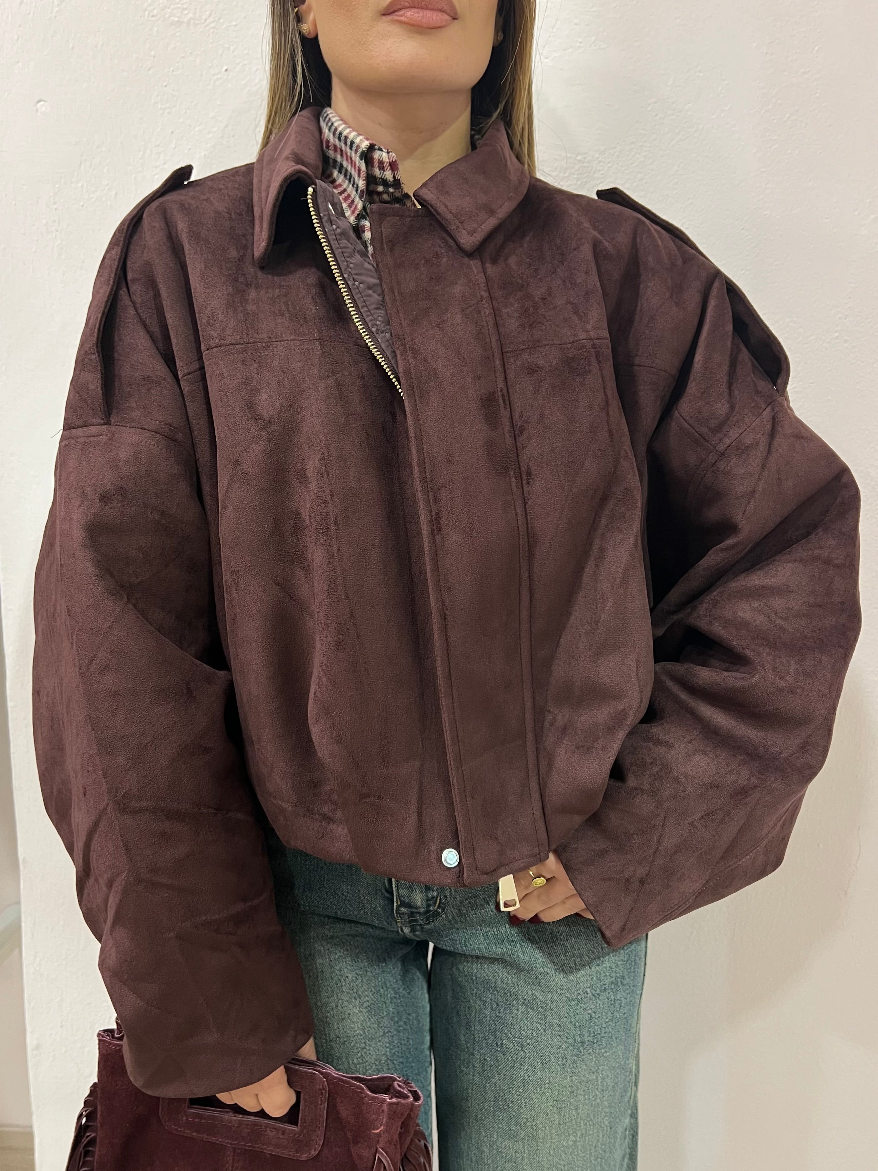 Bomber Suede Borgogna