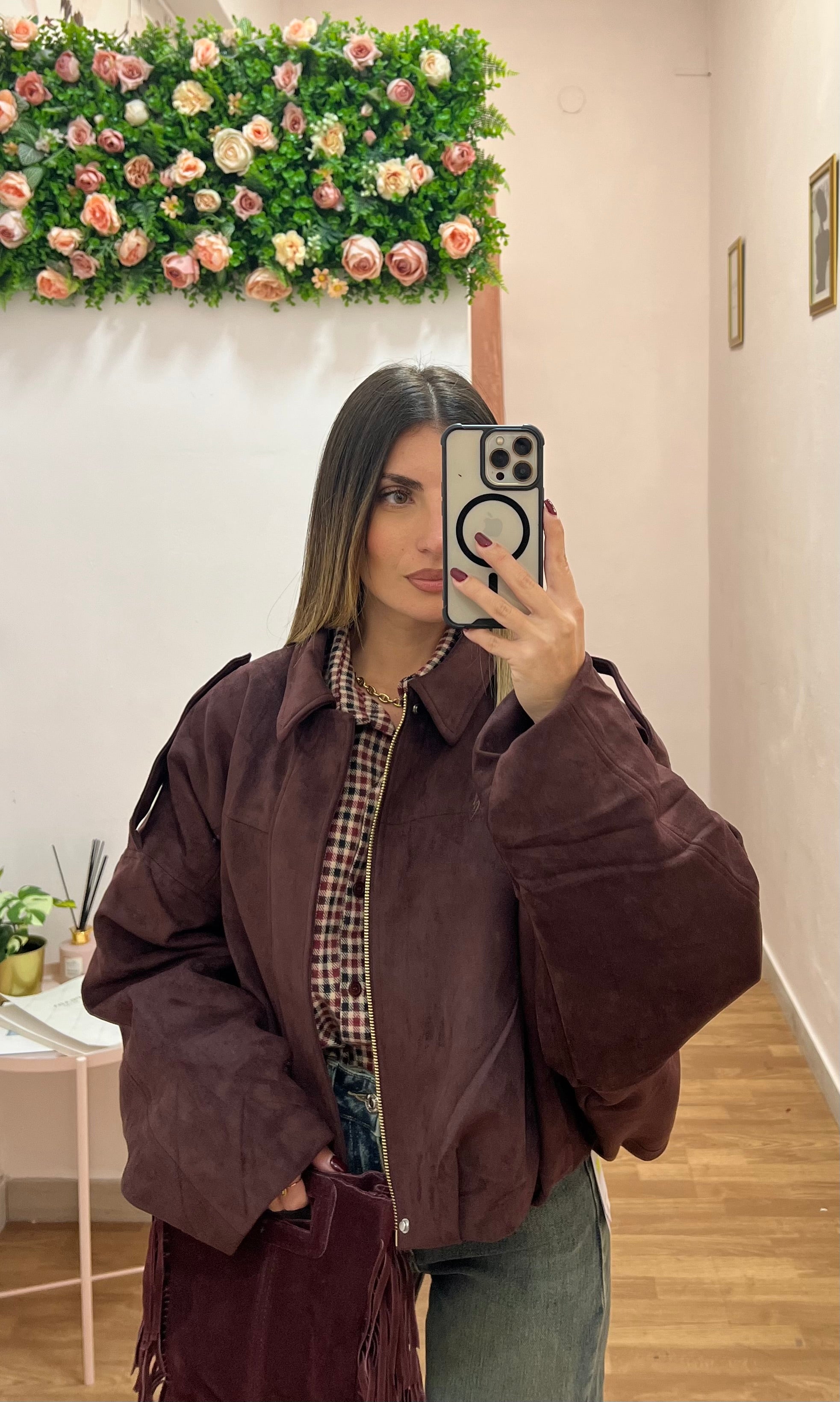 Bomber Suede Borgogna