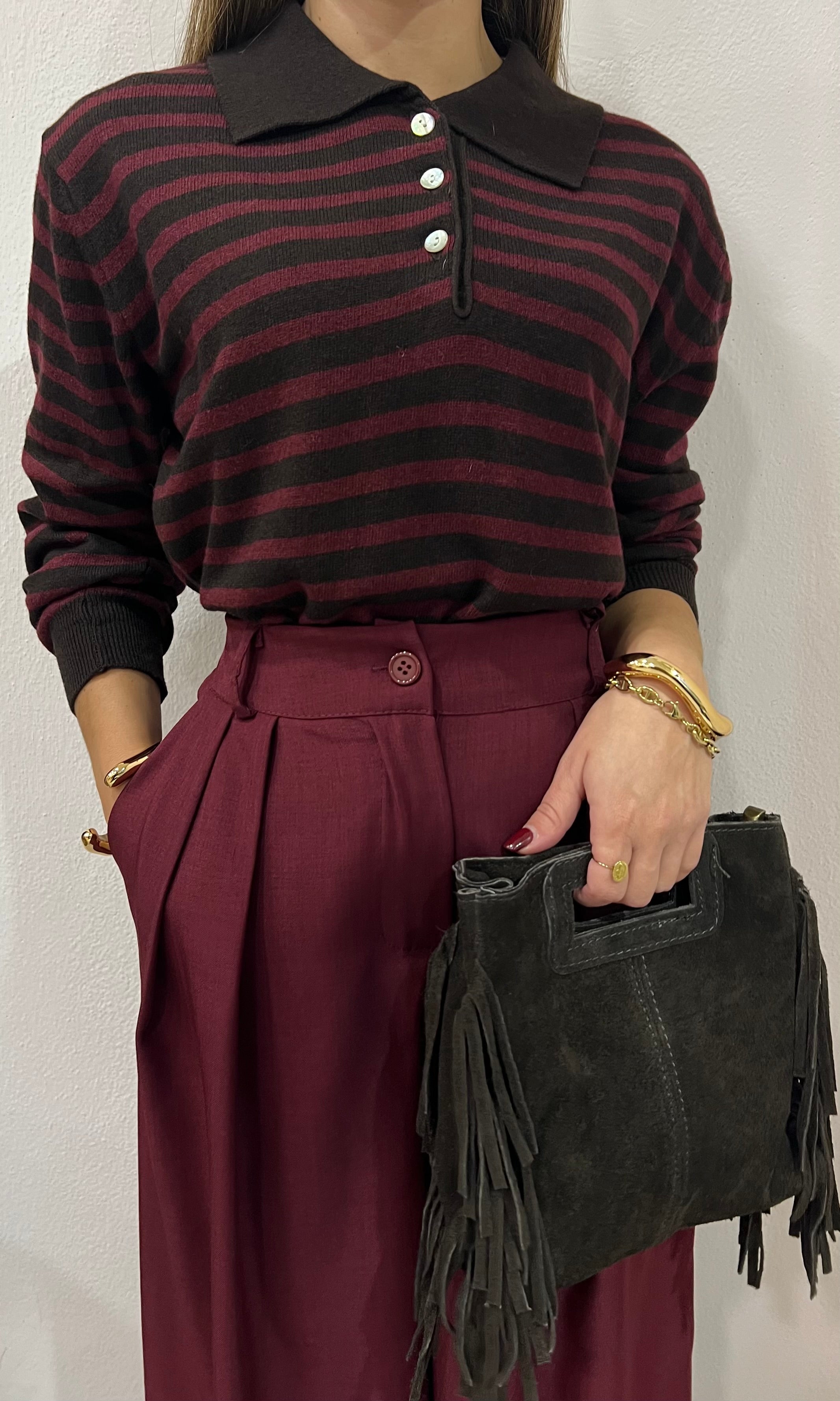Polo Righe Cashmere Marrone/Bordeaux