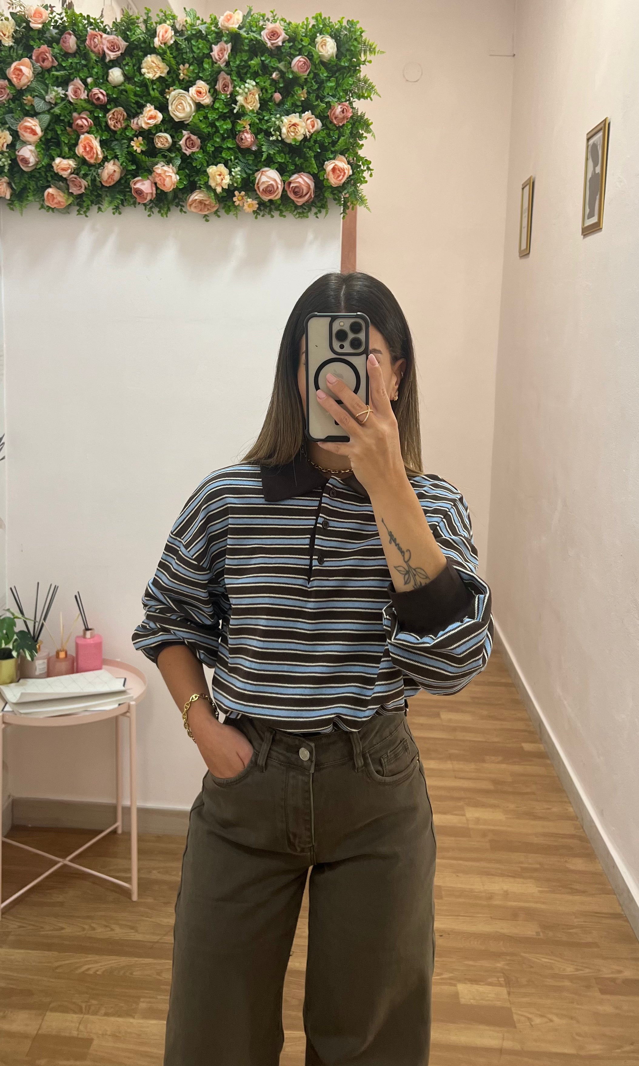 Polo a righe da donna cotone garzato