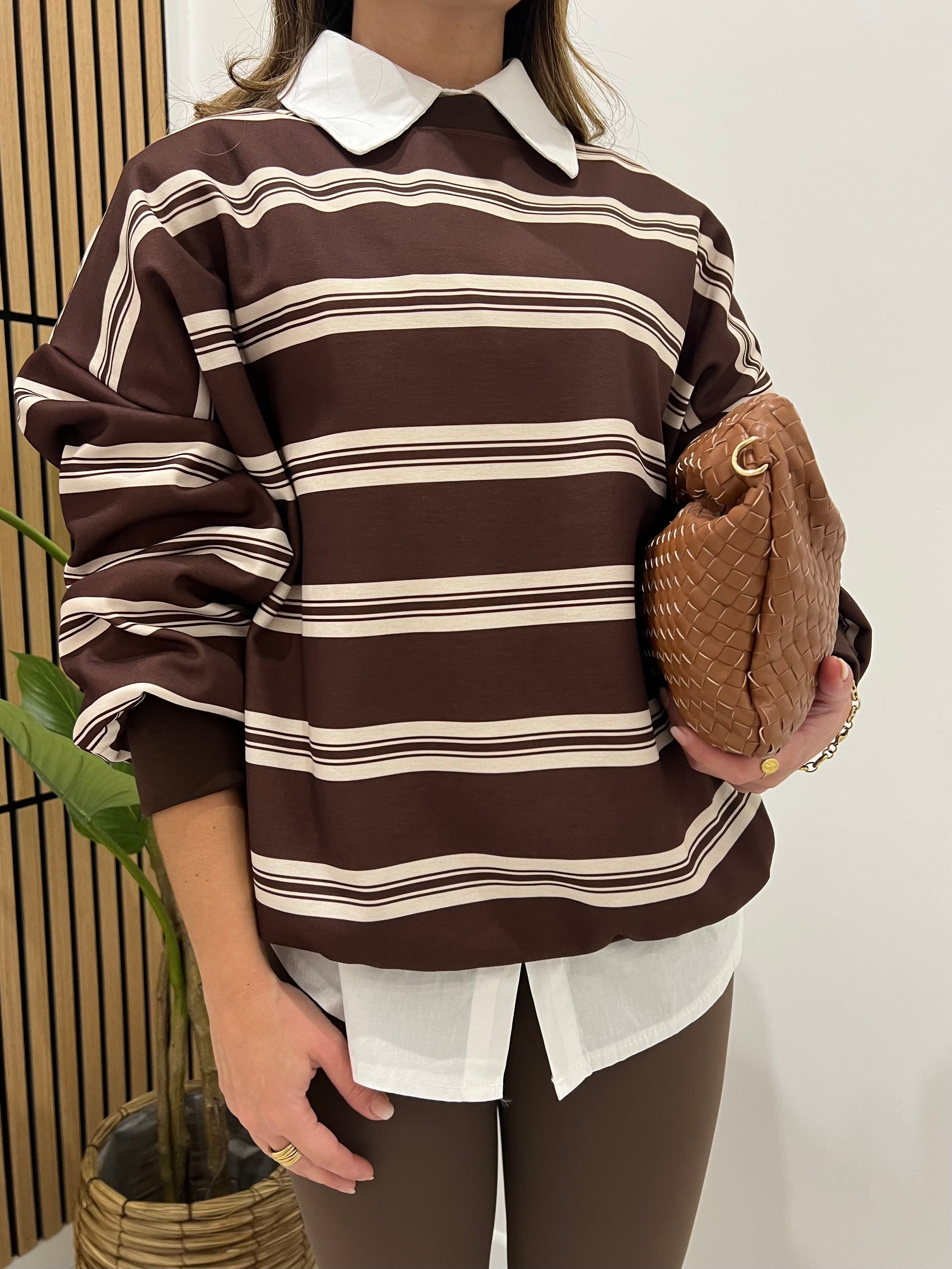 FELPA RIGHE MARRONE/BEIGE