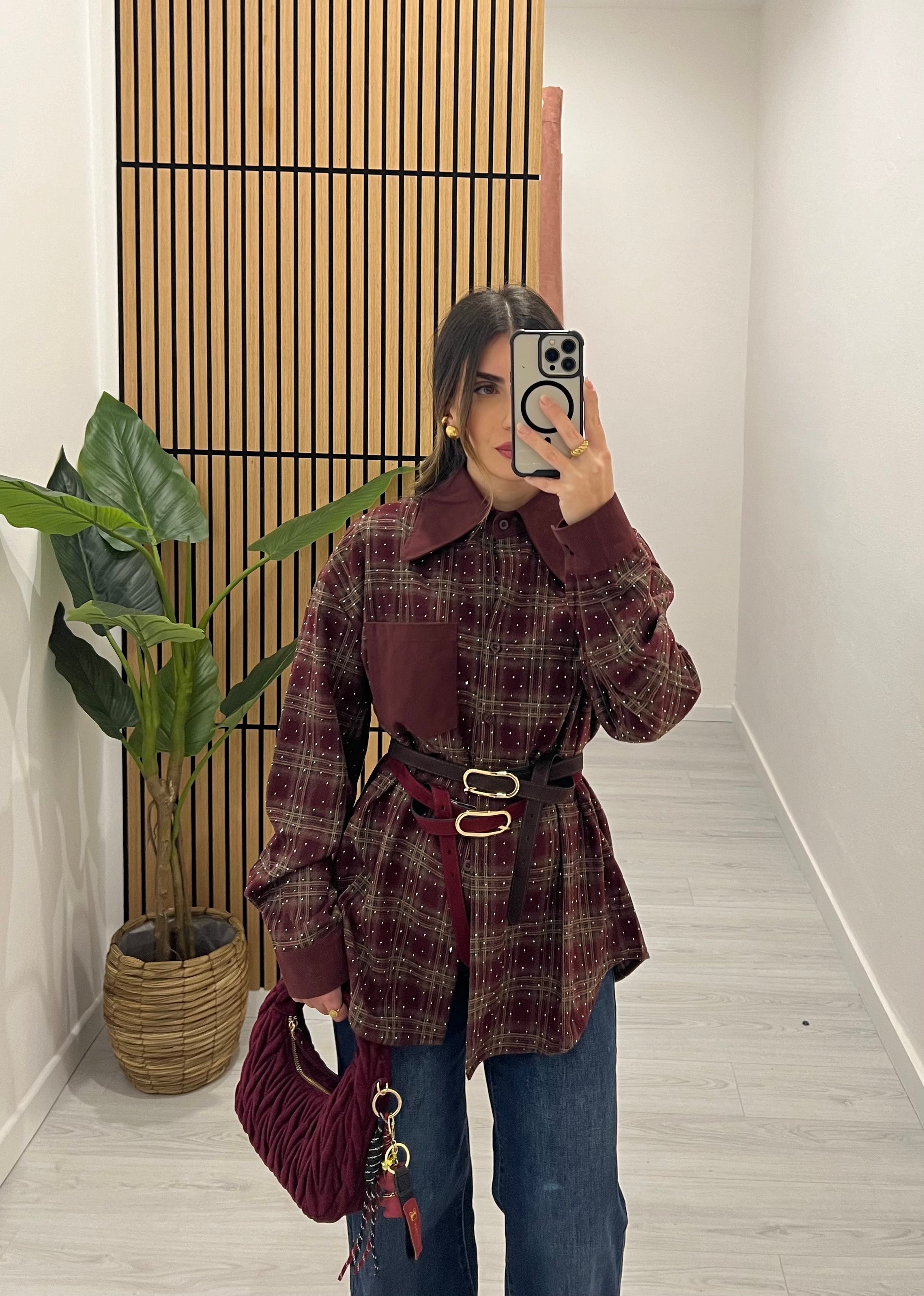 CAMICIA QUADRI STRASS BORDEAUX